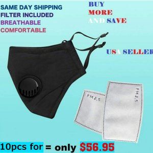 Lot of 10 High quality black face mask with filter